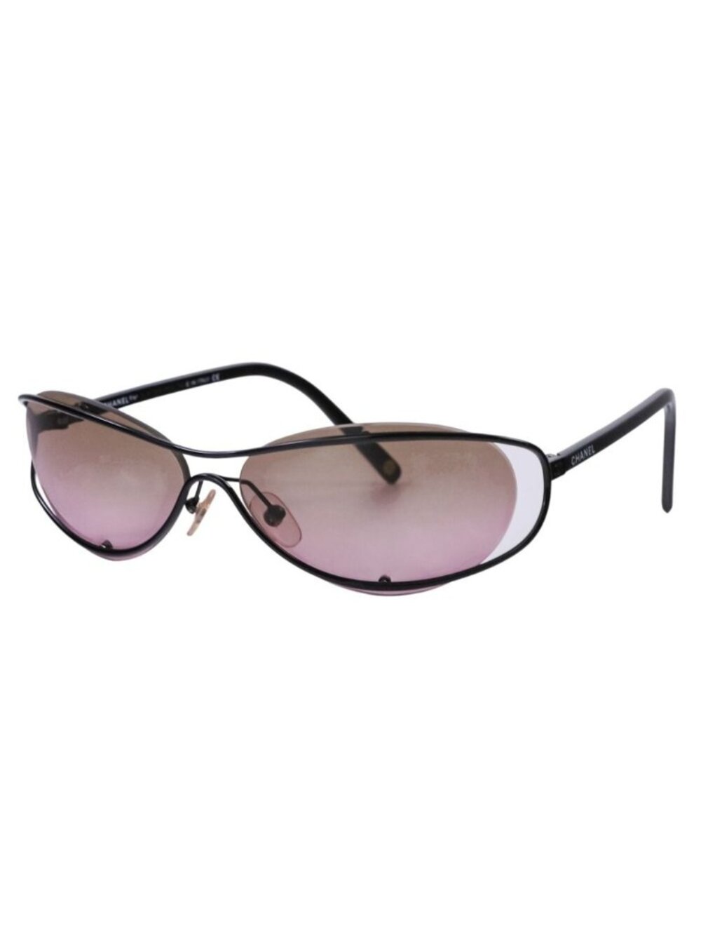 Chanel Rimless Degree Sunglasses Eyewear 61 Gray Purple Lens Black